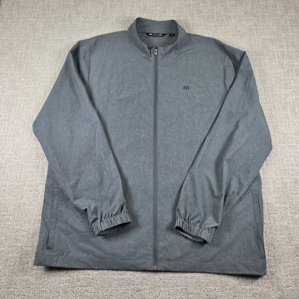 TravisMathew Mens XXL Grey Full Zip Golf Jacket Mock Neck Performance Stretch